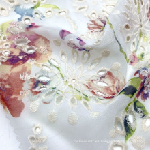 Tela 100% tejida poliéster ligera del bordado de la gasa de la impresión floral para las blusas de las mujeres